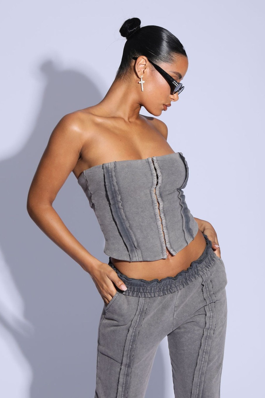 Tops Murci | Jersey Corset Top In Acid Washed Grey