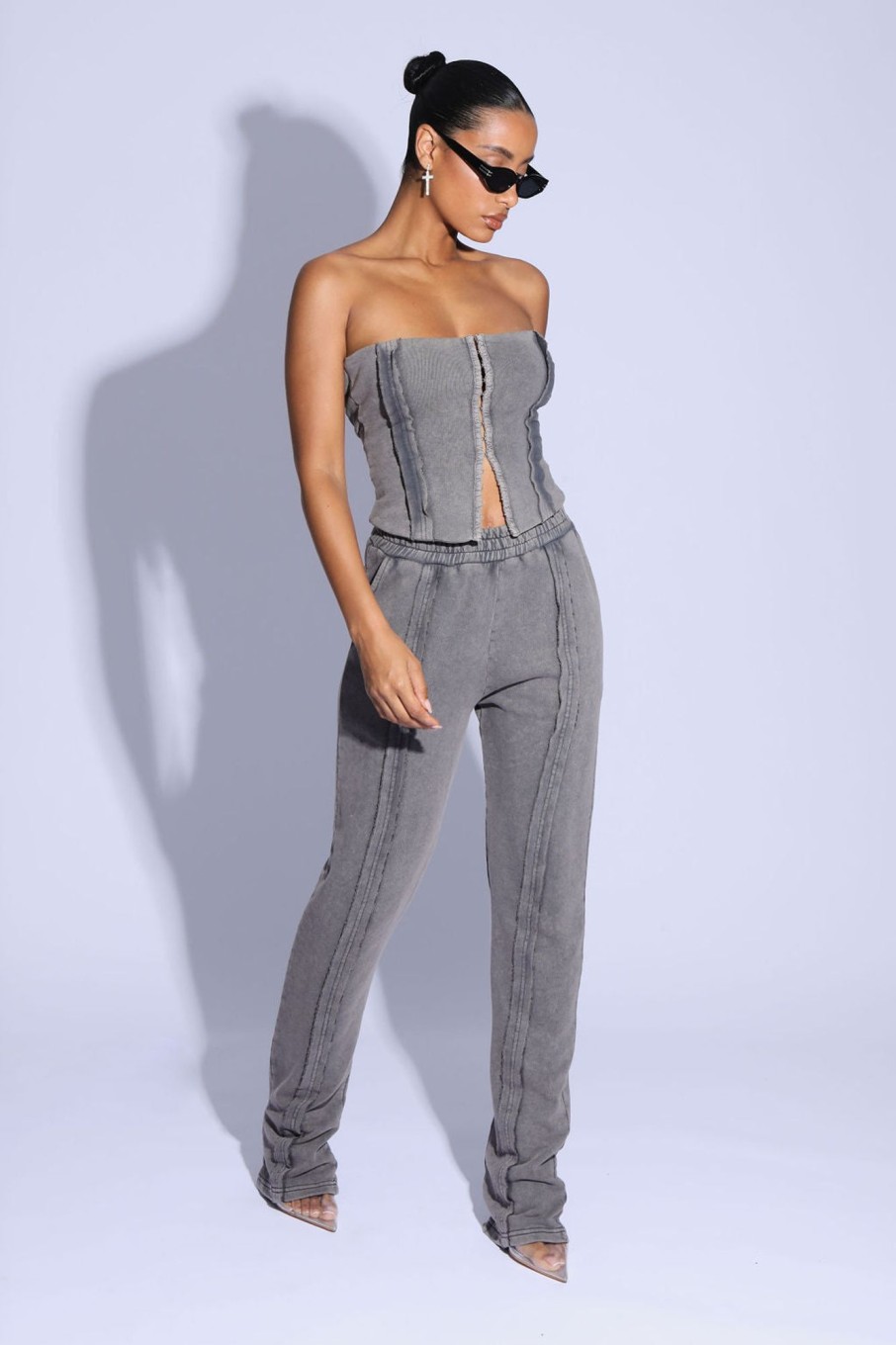 Tops Murci | Jersey Corset Top In Acid Washed Grey