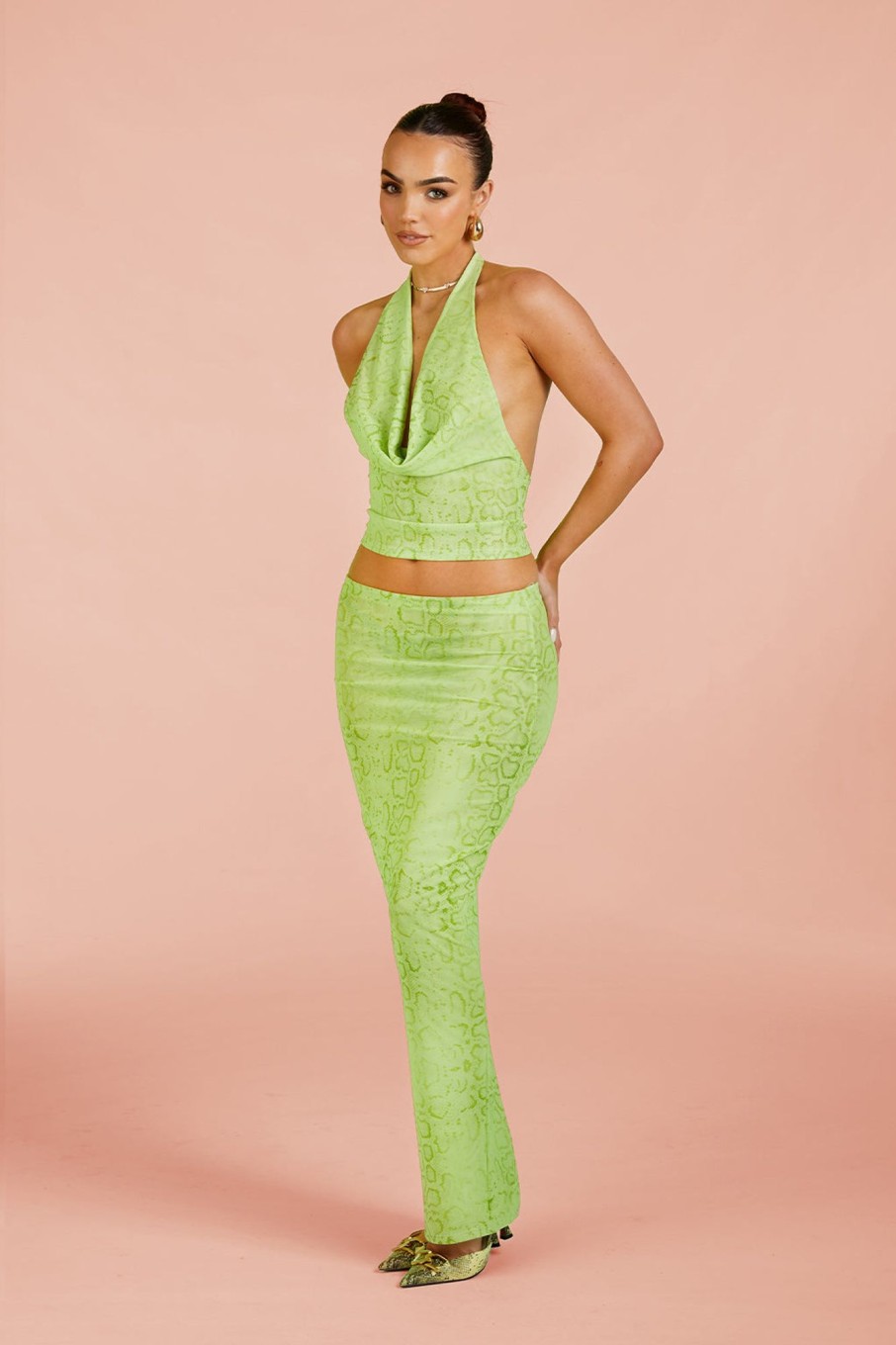 Co-Ords Murci | Mesh Maxi Skirt In Green Cobra