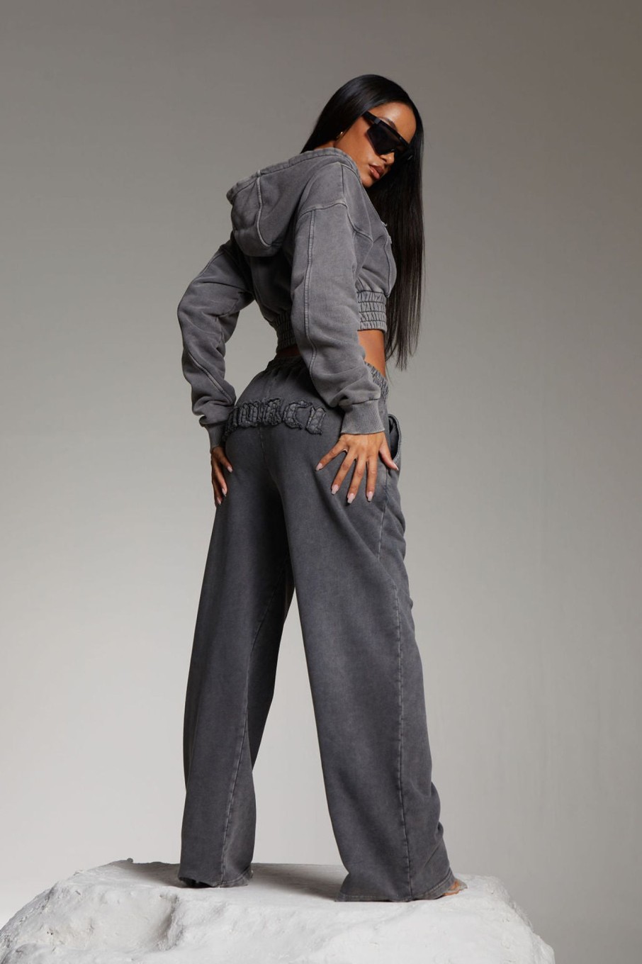 Loungewear Murci | Applique Wide Leg Joggers In Acid Washed Grey