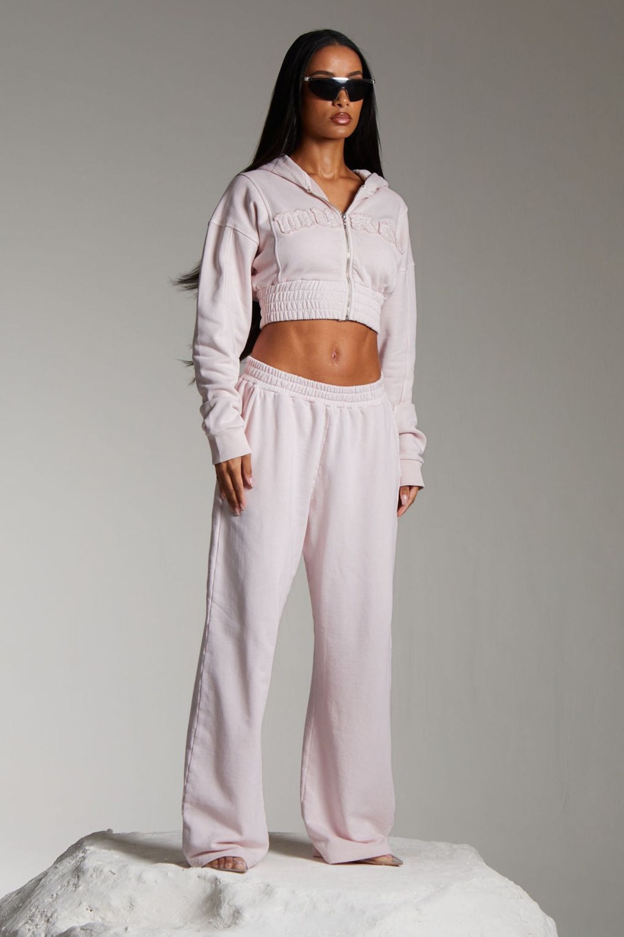 Loungewear Murci | Applique Cropped Zip Up Hoodie In Marshmallow