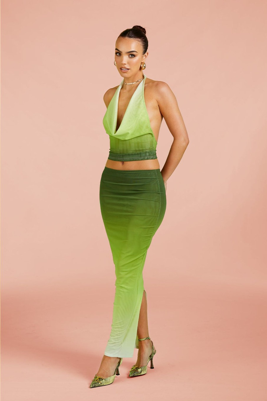 Co-Ords Murci | Mesh Maxi Skirt In Green Gradient