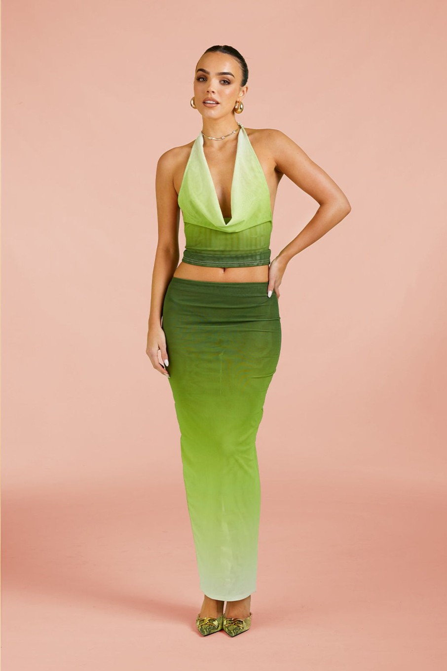 Co-Ords Murci | Mesh Maxi Skirt In Green Gradient