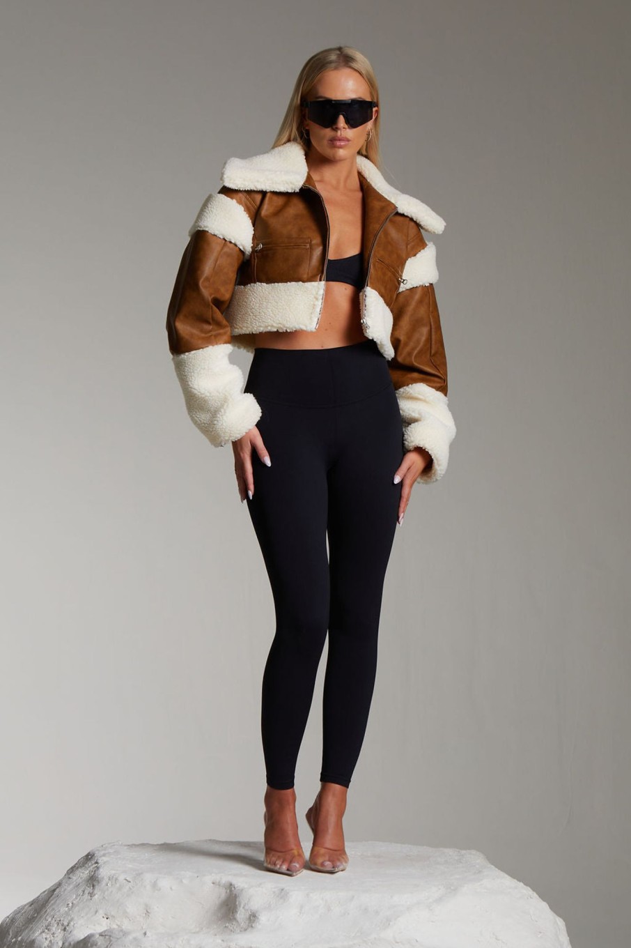 Coats & Jackets Murci | Shearling Aviator Jacket In Russet And Cream