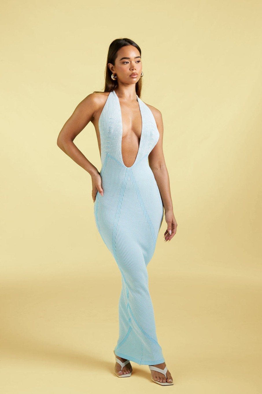 Dresses Murci | Body Contour Knit Maxi In Mirage Blue