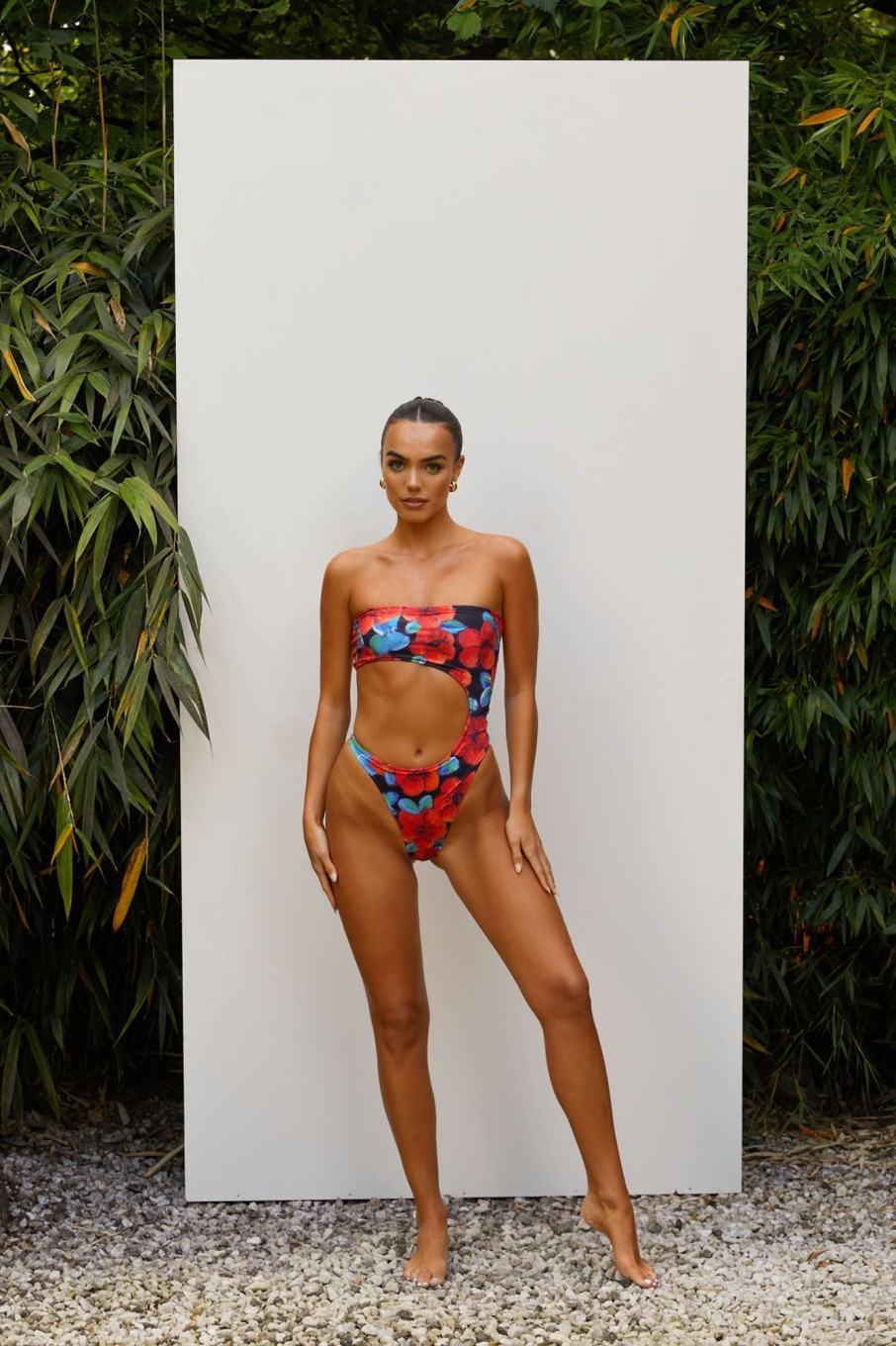 Swimwear Murci | Red Floral Cut Out Swimsuit