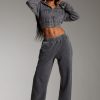 Loungewear Murci | Applique Cropped Zip Up Hoodie In Acid Washed Grey