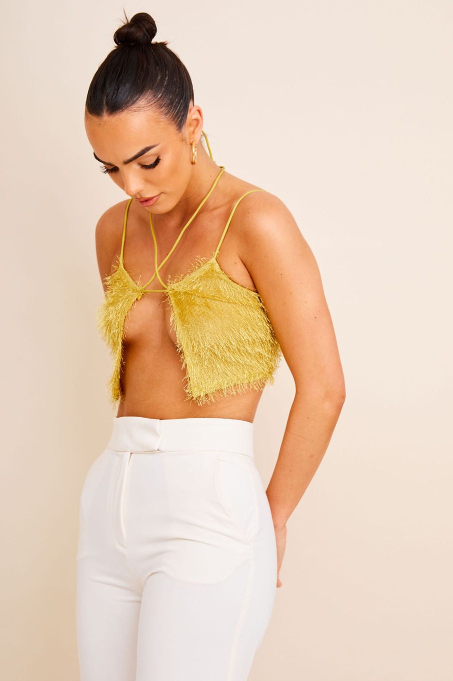 Tops Murci | Yellow Eyelash Crop Top