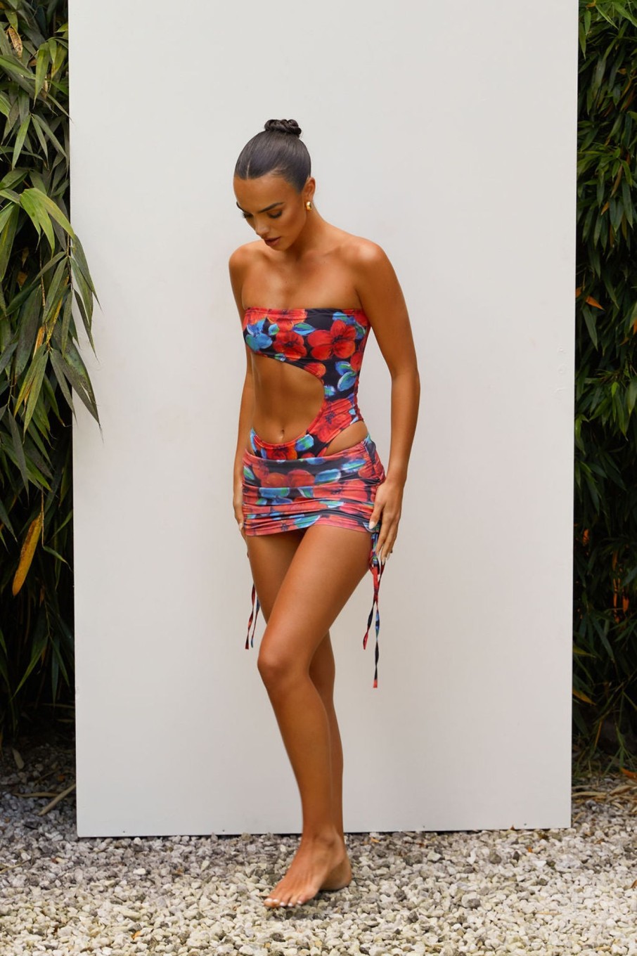 Swimwear Murci | Red Floral Tie Side Skirt