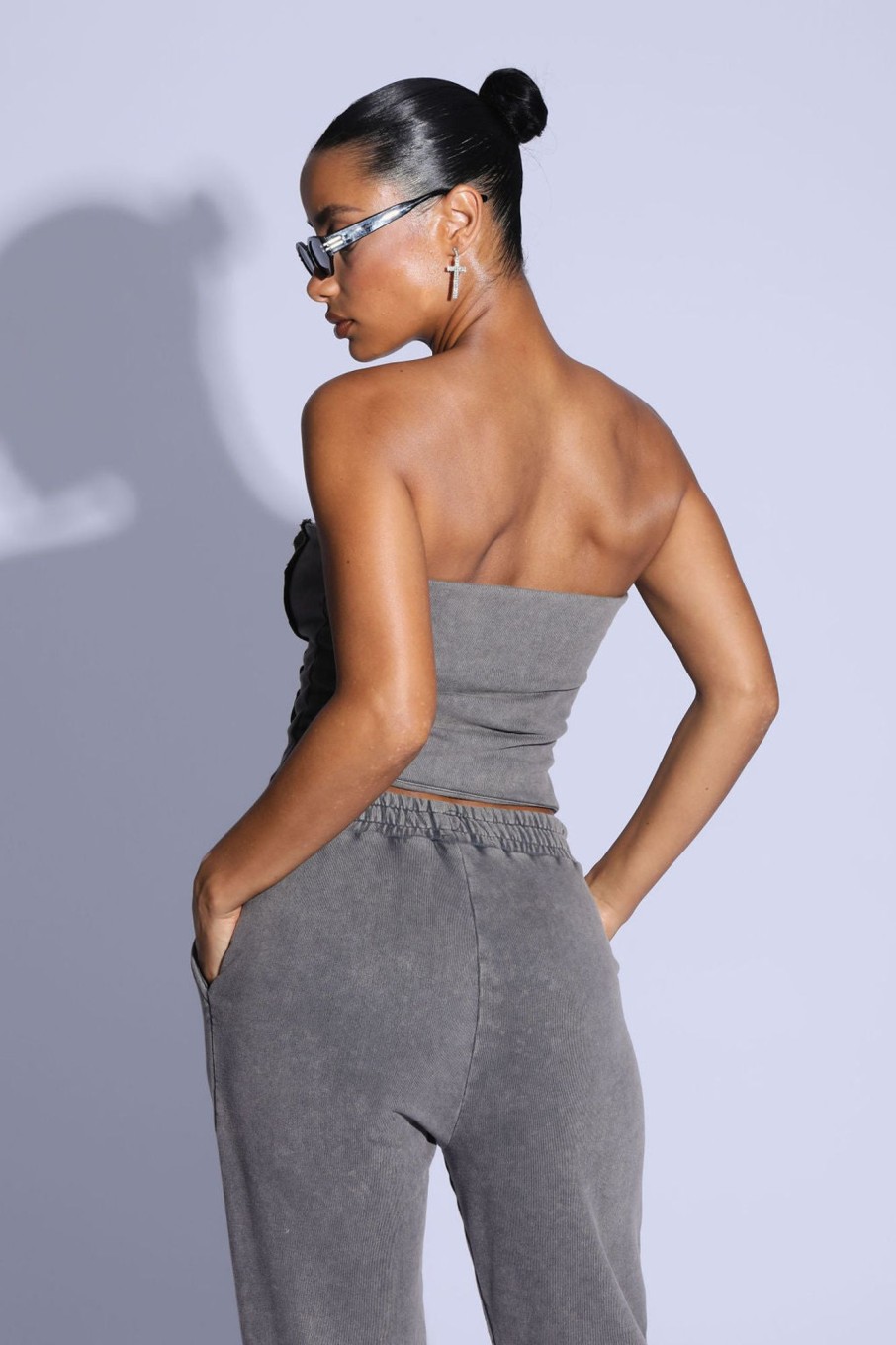 Co-Ords Murci  Jersey Corset Top In Acid Washed Grey - Panlonibest